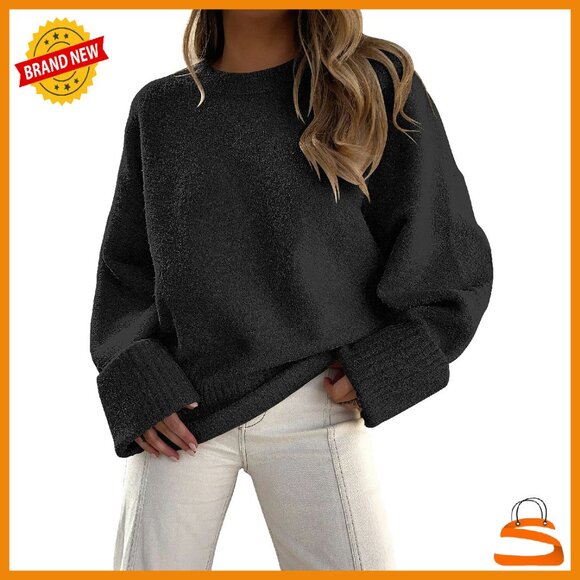 Oversized Fuzzy Knit Pullover Sweater Chunky Ribbed Cuff 100% Polyester